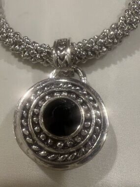Sterling-Style Silver Pendant Necklace with Black Stone